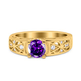 Art Deco Wedding Bridal Engagement Ring Band Round Simulated Cubic Zirconia 925 Sterling Silver