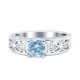 Art Deco Wedding Bridal Engagement Ring Band Round Simulated Cubic Zirconia 925 Sterling Silver