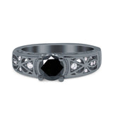 Art Deco Wedding Bridal Engagement Ring Band Round Simulated Cubic Zirconia 925 Sterling Silver