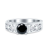 Art Deco Wedding Bridal Engagement Ring Band Round Simulated Cubic Zirconia 925 Sterling Silver