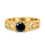 Art Deco Wedding Bridal Engagement Ring Band Round Simulated Cubic Zirconia 925 Sterling Silver