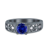 Art Deco Wedding Bridal Engagement Ring Band Round Simulated Cubic Zirconia 925 Sterling Silver