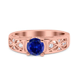 Art Deco Wedding Bridal Engagement Ring Band Round Simulated Cubic Zirconia 925 Sterling Silver