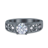 Art Deco Wedding Bridal Engagement Ring Band Round Simulated Cubic Zirconia 925 Sterling Silver