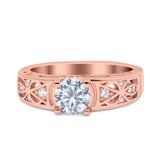 Art Deco Wedding Bridal Engagement Ring Band Round Simulated Cubic Zirconia 925 Sterling Silver