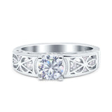 Art Deco Wedding Bridal Engagement Ring Band Round Simulated Cubic Zirconia 925 Sterling Silver