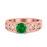 Art Deco Wedding Bridal Engagement Ring Band Round Simulated Cubic Zirconia 925 Sterling Silver