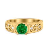 Art Deco Wedding Bridal Engagement Ring Band Round Simulated Cubic Zirconia 925 Sterling Silver