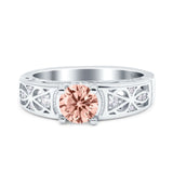 Art Deco Wedding Bridal Engagement Ring Band Round Simulated Cubic Zirconia 925 Sterling Silver