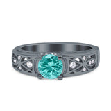 Art Deco Wedding Bridal Engagement Ring Band Round Simulated Cubic Zirconia 925 Sterling Silver
