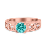 Art Deco Wedding Bridal Engagement Ring Band Round Simulated Cubic Zirconia 925 Sterling Silver