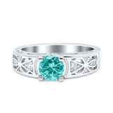 Art Deco Wedding Bridal Engagement Ring Band Round Simulated Cubic Zirconia 925 Sterling Silver