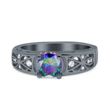 Art Deco Wedding Bridal Engagement Ring Band Round Simulated Cubic Zirconia 925 Sterling Silver