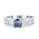 Art Deco Wedding Bridal Engagement Ring Band Round Simulated Cubic Zirconia 925 Sterling Silver