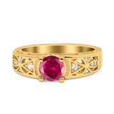 Art Deco Wedding Bridal Engagement Ring Band Round Simulated Cubic Zirconia 925 Sterling Silver