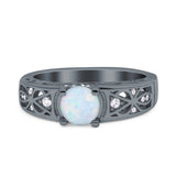 Art Deco Wedding Bridal Engagement Ring Band Round Simulated Cubic Zirconia 925 Sterling Silver