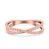 Beaded Criss Cross Wedding Ring Simulated Cubic Zirconia 925 Sterling Silver