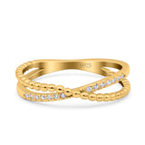 Beaded Criss Cross Wedding Ring Simulated Cubic Zirconia 925 Sterling Silver