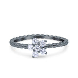 Cluster Beaded Band Flower Wedding Ring Band Round Simulated Cubic Zirconia 925 Sterling Silver