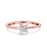 Cluster Beaded Band Flower Wedding Ring Band Round Simulated Cubic Zirconia 925 Sterling Silver