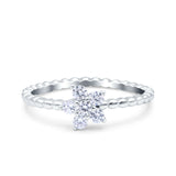 Cluster Beaded Band Flower Wedding Ring Band Round Simulated Cubic Zirconia 925 Sterling Silver