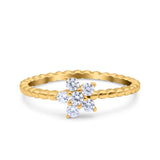 Cluster Beaded Band Flower Wedding Ring Band Round Simulated Cubic Zirconia 925 Sterling Silver
