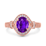 Oval Art Deco Wedding Engagement Bridal Ring Accent Vintage Round Simulated Cubic Zirconia 925 Sterling Silver
