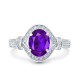 Oval Art Deco Wedding Engagement Bridal Ring Accent Vintage Round Simulated Cubic Zirconia 925 Sterling Silver