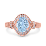 Oval Art Deco Wedding Engagement Bridal Ring Accent Vintage Round Simulated Cubic Zirconia 925 Sterling Silver