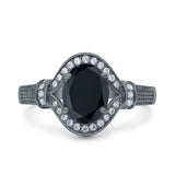 Oval Art Deco Wedding Engagement Bridal Ring Accent Vintage Round Simulated Cubic Zirconia 925 Sterling Silver