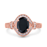 Oval Art Deco Wedding Engagement Bridal Ring Accent Vintage Round Simulated Cubic Zirconia 925 Sterling Silver