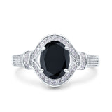 Oval Art Deco Wedding Engagement Bridal Ring Accent Vintage Round Simulated Cubic Zirconia 925 Sterling Silver