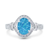 Oval Art Deco Wedding Engagement Bridal Ring Accent Vintage Round Simulated Cubic Zirconia 925 Sterling Silver