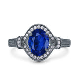 Oval Art Deco Wedding Engagement Bridal Ring Accent Vintage Round Simulated Cubic Zirconia 925 Sterling Silver