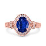 Oval Art Deco Wedding Engagement Bridal Ring Accent Vintage Round Simulated Cubic Zirconia 925 Sterling Silver