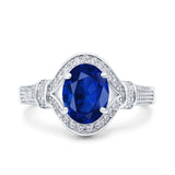 Oval Art Deco Wedding Engagement Bridal Ring Accent Vintage Round Simulated Cubic Zirconia 925 Sterling Silver