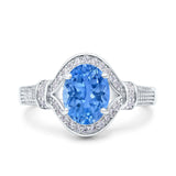 Oval Art Deco Wedding Engagement Bridal Ring Accent Vintage Round Simulated Cubic Zirconia 925 Sterling Silver