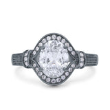 Oval Art Deco Wedding Engagement Bridal Ring Accent Vintage Round Simulated Cubic Zirconia 925 Sterling Silver