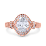 Oval Art Deco Wedding Engagement Bridal Ring Accent Vintage Round Simulated Cubic Zirconia 925 Sterling Silver