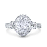 Oval Art Deco Wedding Engagement Bridal Ring Accent Vintage Round Simulated Cubic Zirconia 925 Sterling Silver