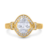 Oval Art Deco Wedding Engagement Bridal Ring Accent Vintage Round Simulated Cubic Zirconia 925 Sterling Silver
