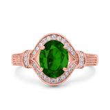 Oval Art Deco Wedding Engagement Bridal Ring Accent Vintage Round Simulated Cubic Zirconia 925 Sterling Silver