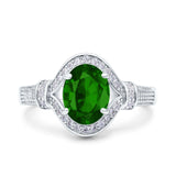 Oval Art Deco Wedding Engagement Bridal Ring Accent Vintage Round Simulated Cubic Zirconia 925 Sterling Silver