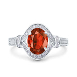 Oval Art Deco Wedding Engagement Bridal Ring Accent Vintage Round Simulated Cubic Zirconia 925 Sterling Silver