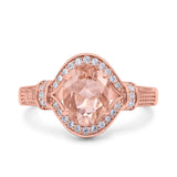 Oval Art Deco Wedding Engagement Bridal Ring Accent Vintage Round Simulated Cubic Zirconia 925 Sterling Silver