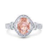 Oval Art Deco Wedding Engagement Bridal Ring Accent Vintage Round Simulated Cubic Zirconia 925 Sterling Silver