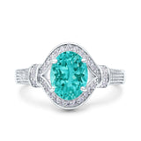 Oval Art Deco Wedding Engagement Bridal Ring Accent Vintage Round Simulated Cubic Zirconia 925 Sterling Silver