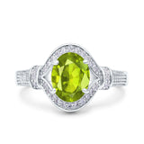 Oval Art Deco Wedding Engagement Bridal Ring Accent Vintage Round Simulated Cubic Zirconia 925 Sterling Silver