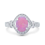 Oval Art Deco Wedding Engagement Bridal Ring Accent Vintage Round Simulated Cubic Zirconia 925 Sterling Silver