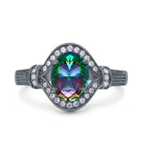 Oval Art Deco Wedding Engagement Bridal Ring Accent Vintage Round Simulated Cubic Zirconia 925 Sterling Silver